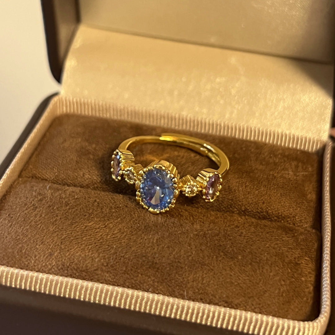 Vintage Sapphire Ring Light Luxury Minority High-end Design Exquisite