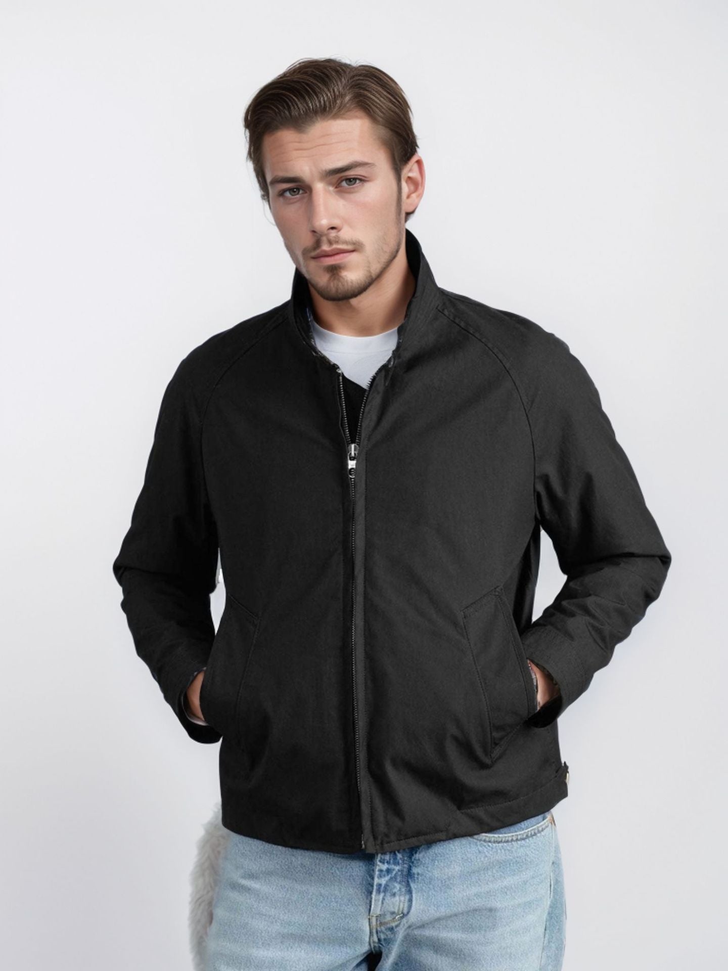 Stand Collar Zipper Solid Color Jacket Coat
