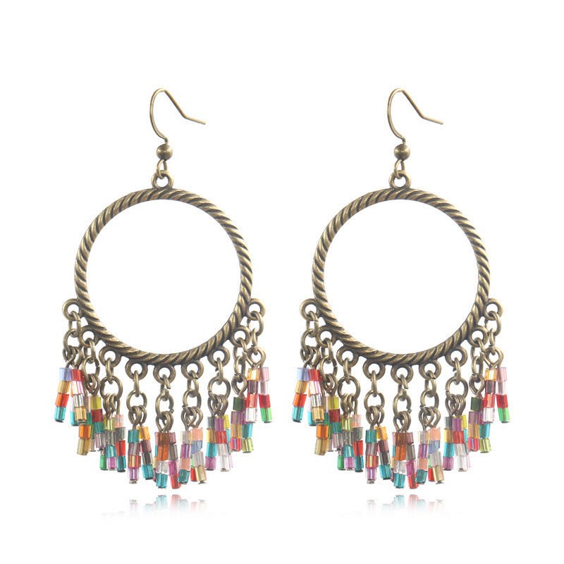 Bohemian New Hand-woven Colorful Bead Tassel Earrings