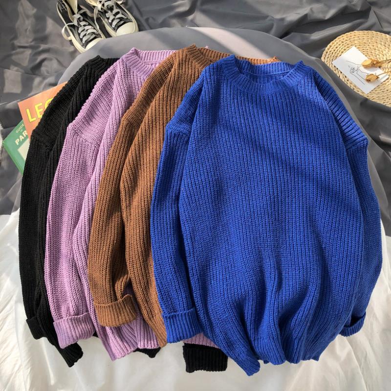 Men's Solid Color Round Neck Sweater Knit Bottoming Shirt