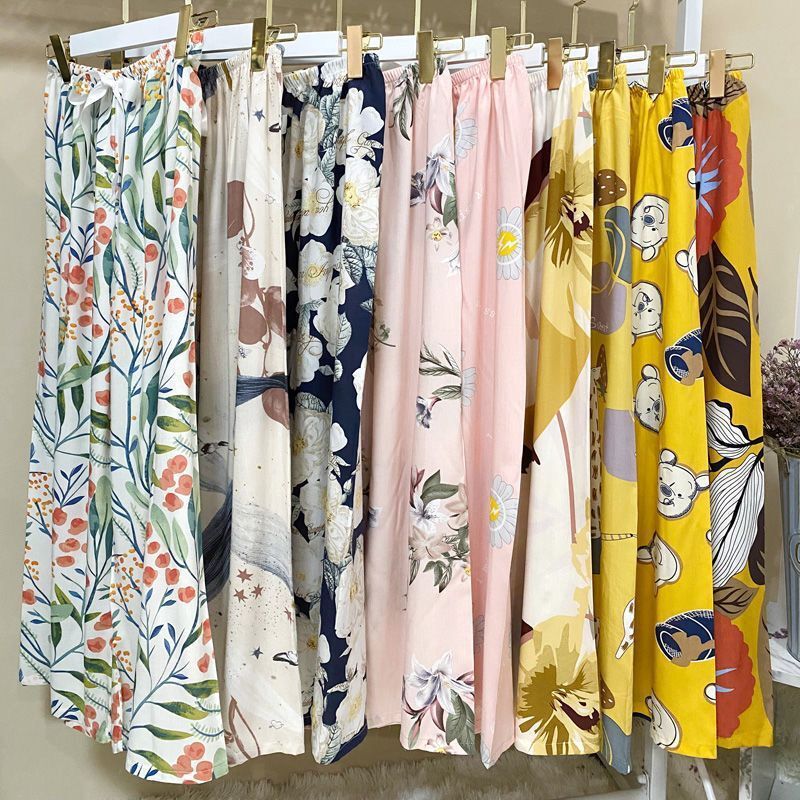 Pantalones de pijama de seda de algodón 40 para mujer de verano