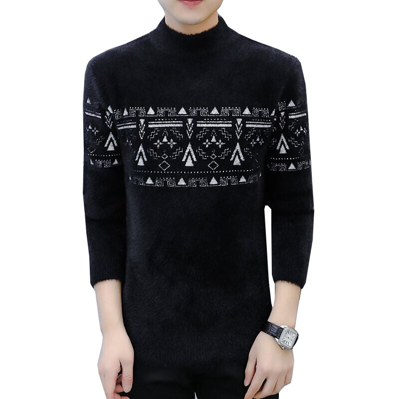 Mink Fleece Half Turtleneck Men's Fleece Warm Sweater