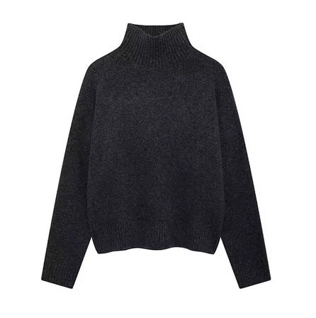 Knitwear Personality Street Vintage Women's Wine Red Turtleneck Sweater