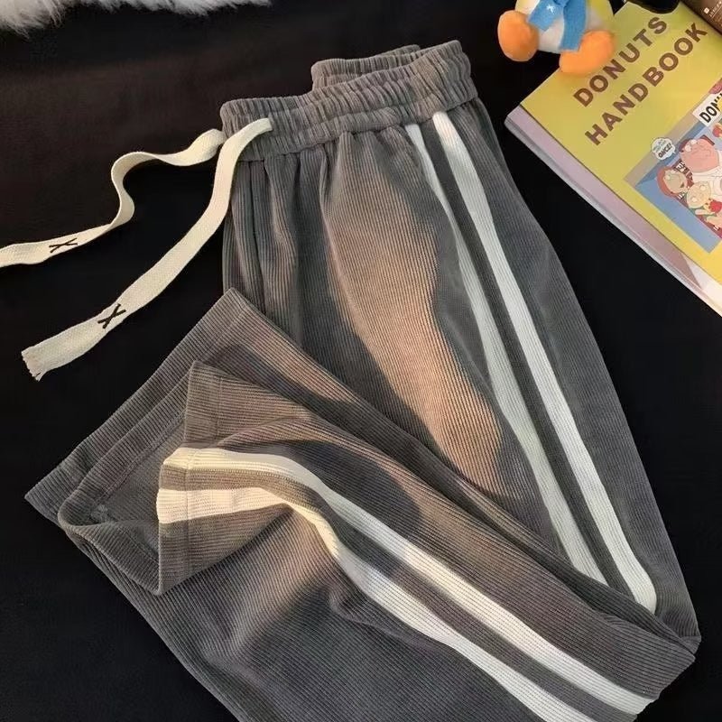 Striped Contrast Color Corduroy Casual Pants Men - BAGMODA