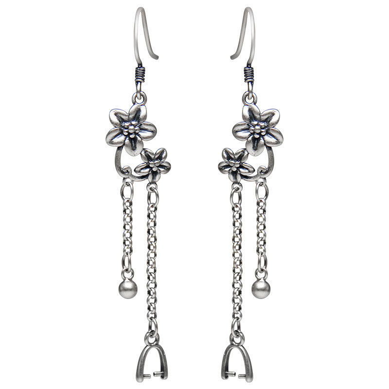 925 Sterling Silver Long Tassel Retro Craft Plum Earrings For Women
