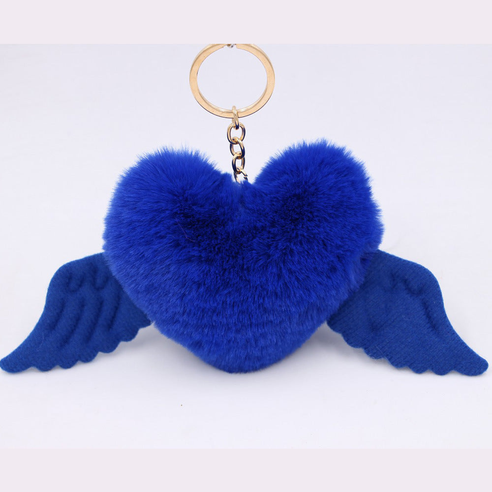Peach Heart Wings Heart Wool Ball Keychain Pendant