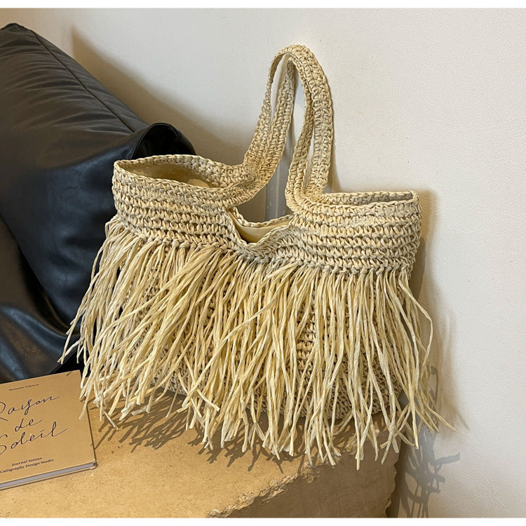 Straw Woven Tassel Shoulder Bag