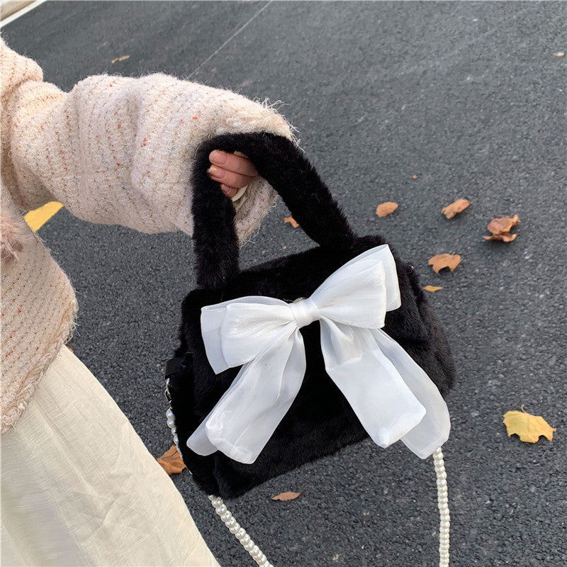 Plush Bag Commuter Pearl Hand Shoulder Messenger Bag