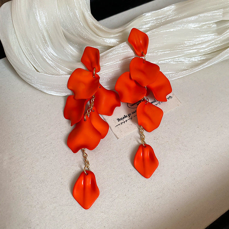 Silver Needle Fabric Flower Pendant Earrings For Women