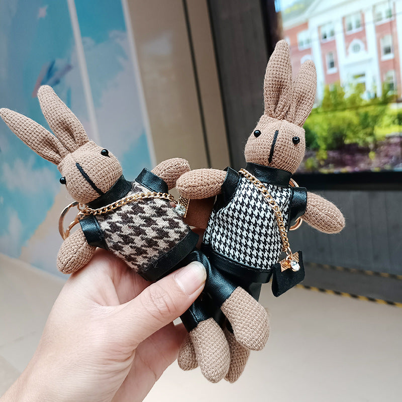 Houndstooth Rabbit Bag Cute Plush Pendant Creative Keychain