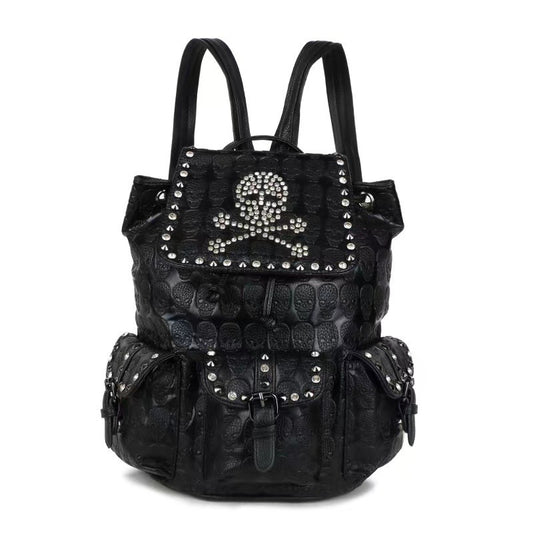 Skull Rivets With Diamonds Leather Backpack