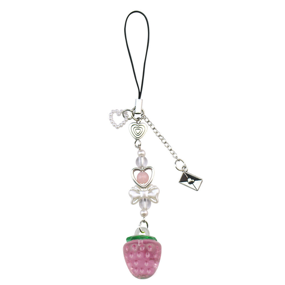 Small Cherry Strawberry Beaded Mobile Phone Pendant