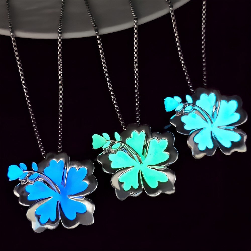 Summer Luminous Flower Necklace Metal Silver Petals Light-emitting Pendant Female