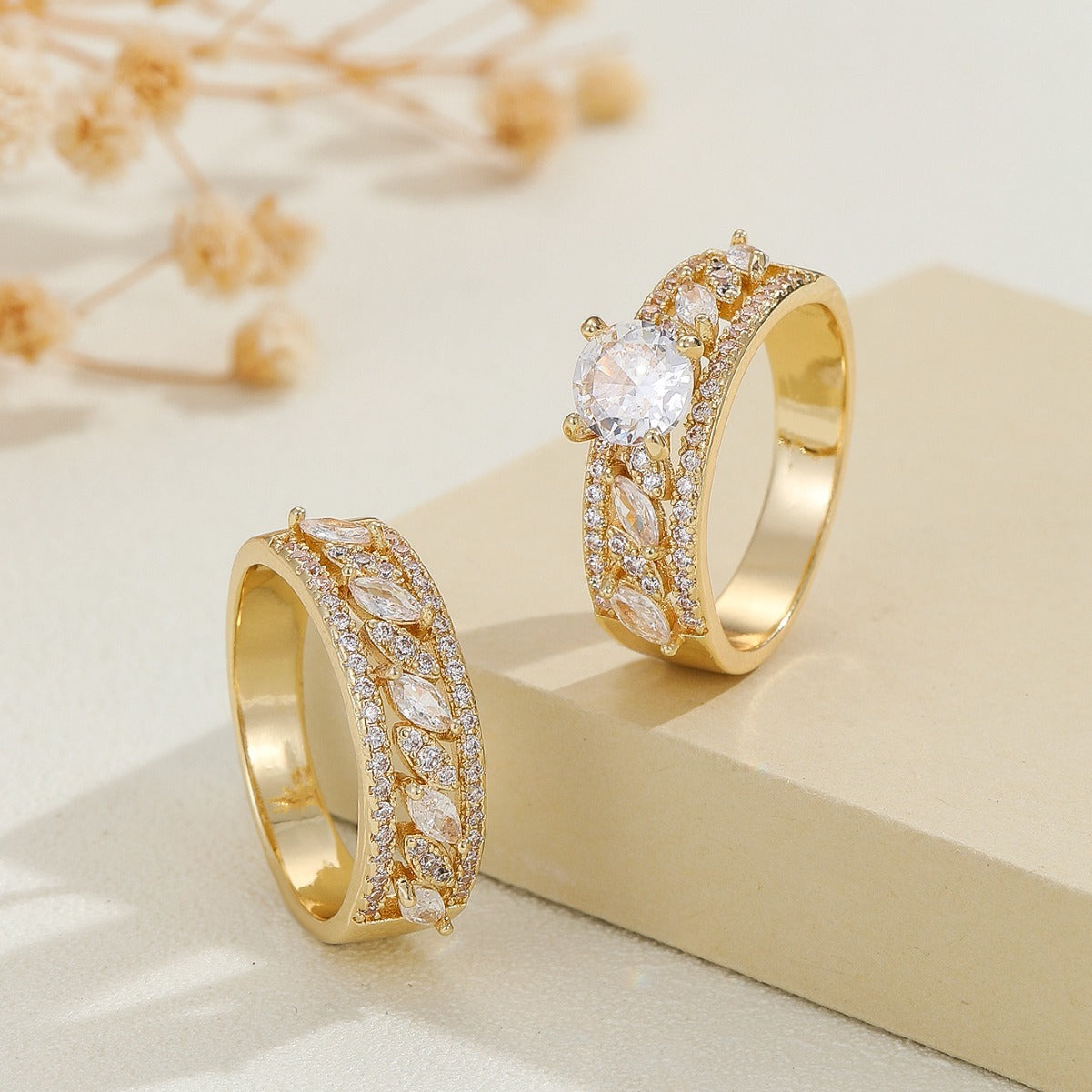 Copper Inlaid Zircon Ear Of Rice Advanced Couple Ring