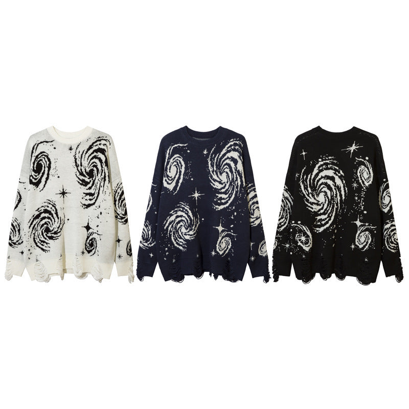 Men's Cosmic Starry Sky Ripped Sweater