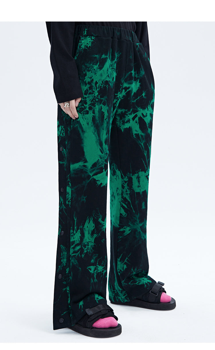 Black And Green Tie Dye Zipper Breasted Pants For Men