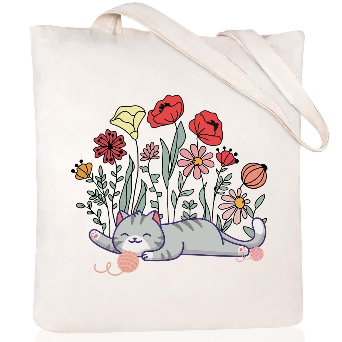 Cartoon Cat Printed Canvas Shoulder Bag