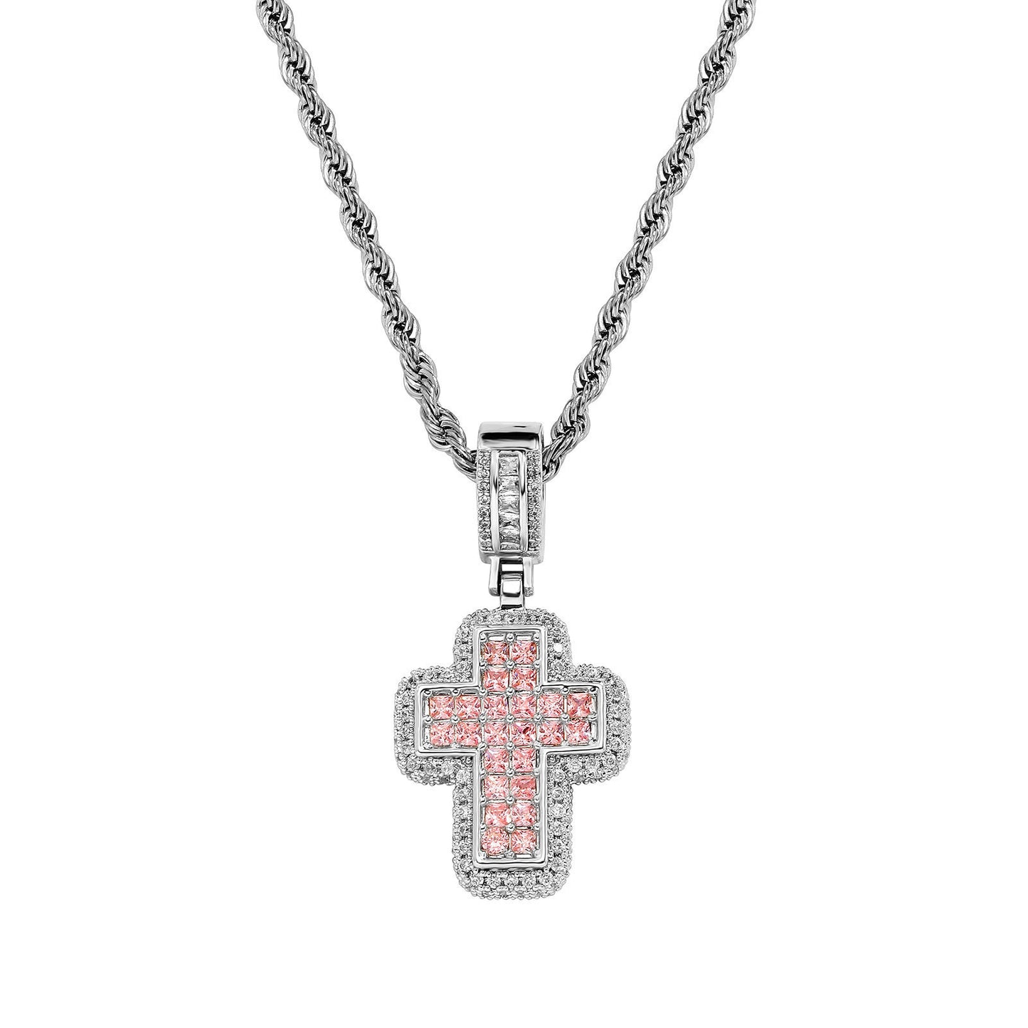 Collar de cruz de circonita cuadrada en T de moda, ligero y lujoso