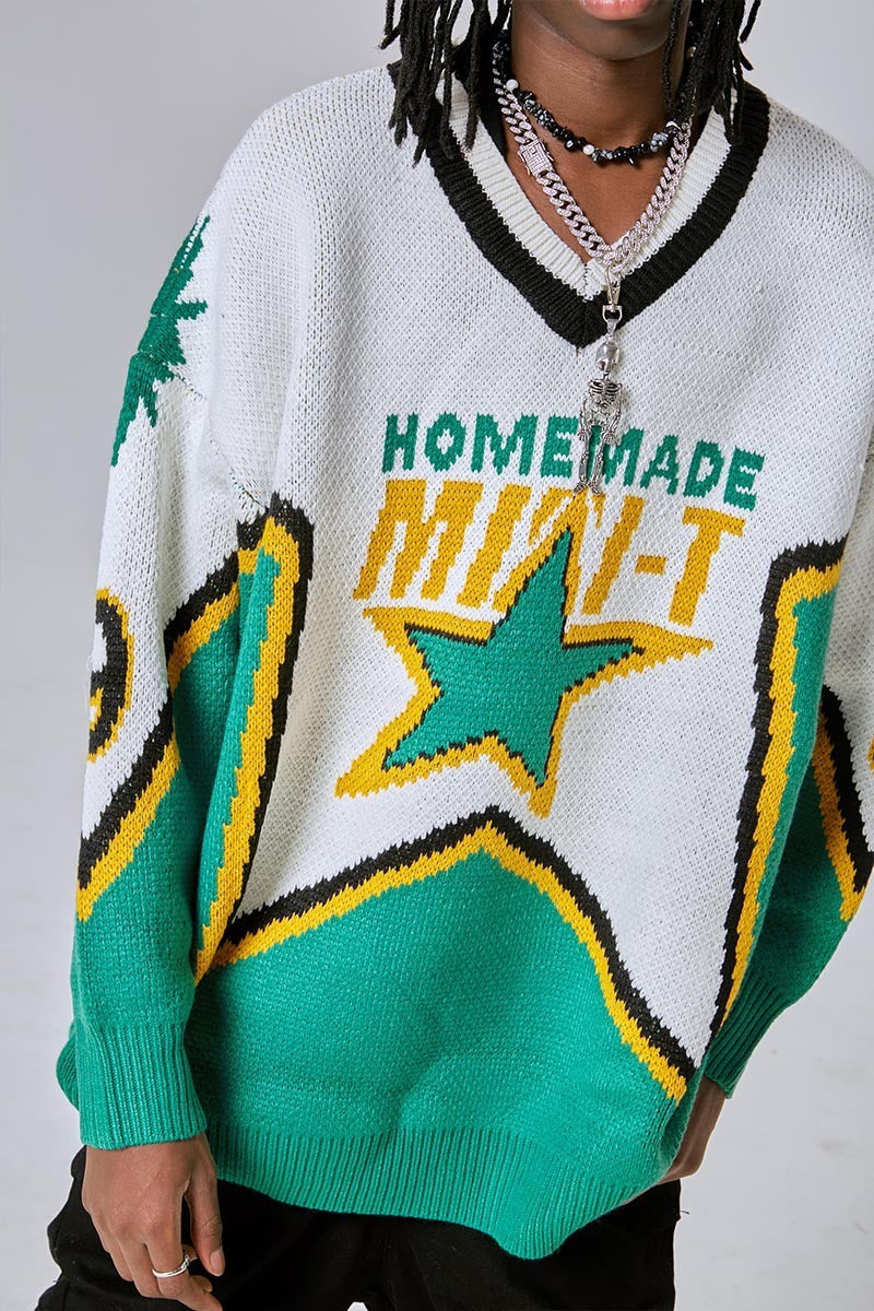 Retro Sweater Men's High Street Letters Embroidered