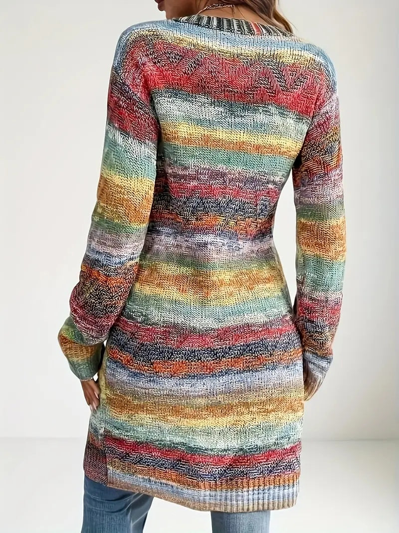 Ladies' Soft Acrylic Gradient Color Block Cardigan