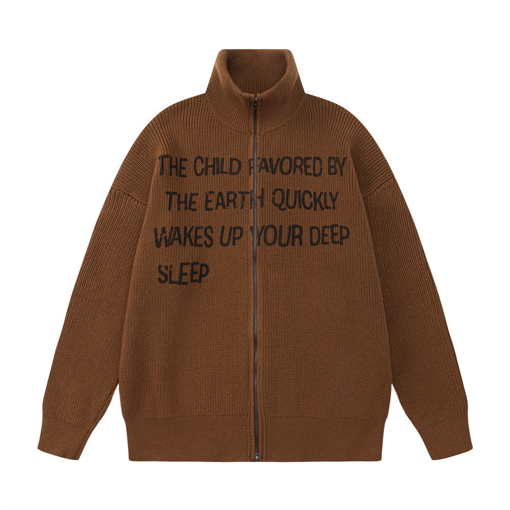 American Vintage Letter Print Knitwear Coat