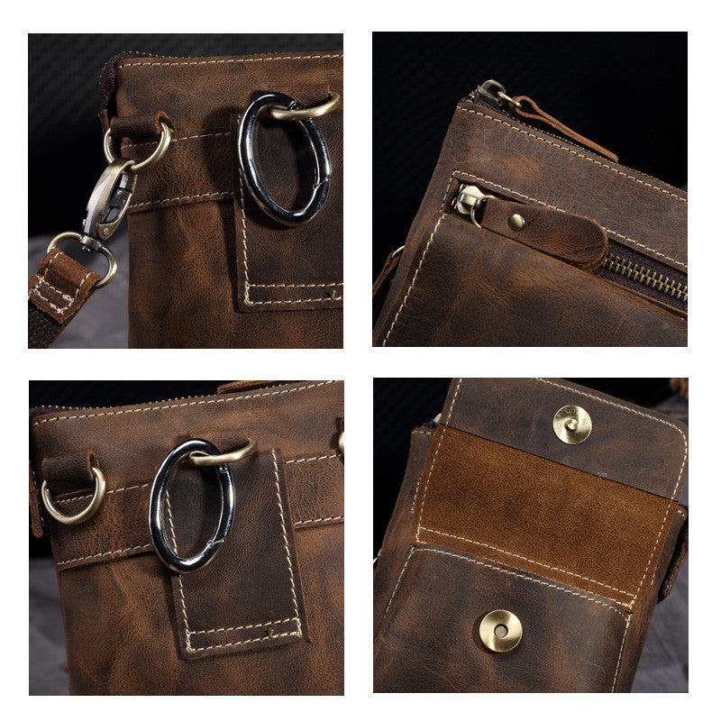 Crazy Horse Leather Men's Handmade Waist Bag Crossbody
