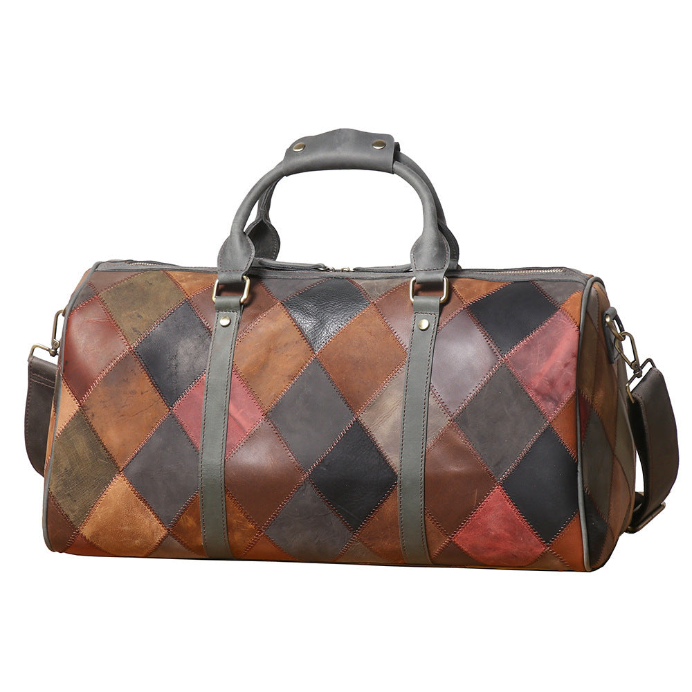 Vintage Men's Leather Rhombus Travel Bag
