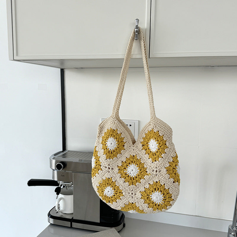 Elegante bolso de hombro para mujer tejido con flores