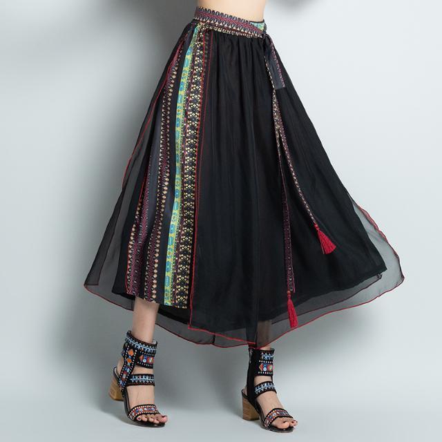 Ethnic Style Women Retro Chiffon Loose Wide-leg Pants