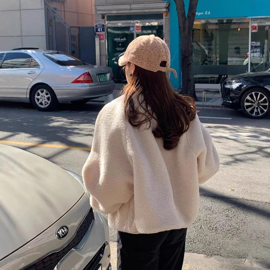 Loose Lamb Wool Long Sleeve Coat