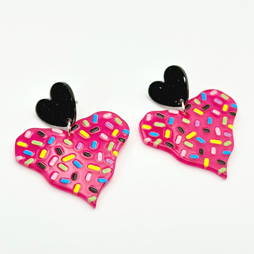 Color Printing Love Heart Acrylic Earrings