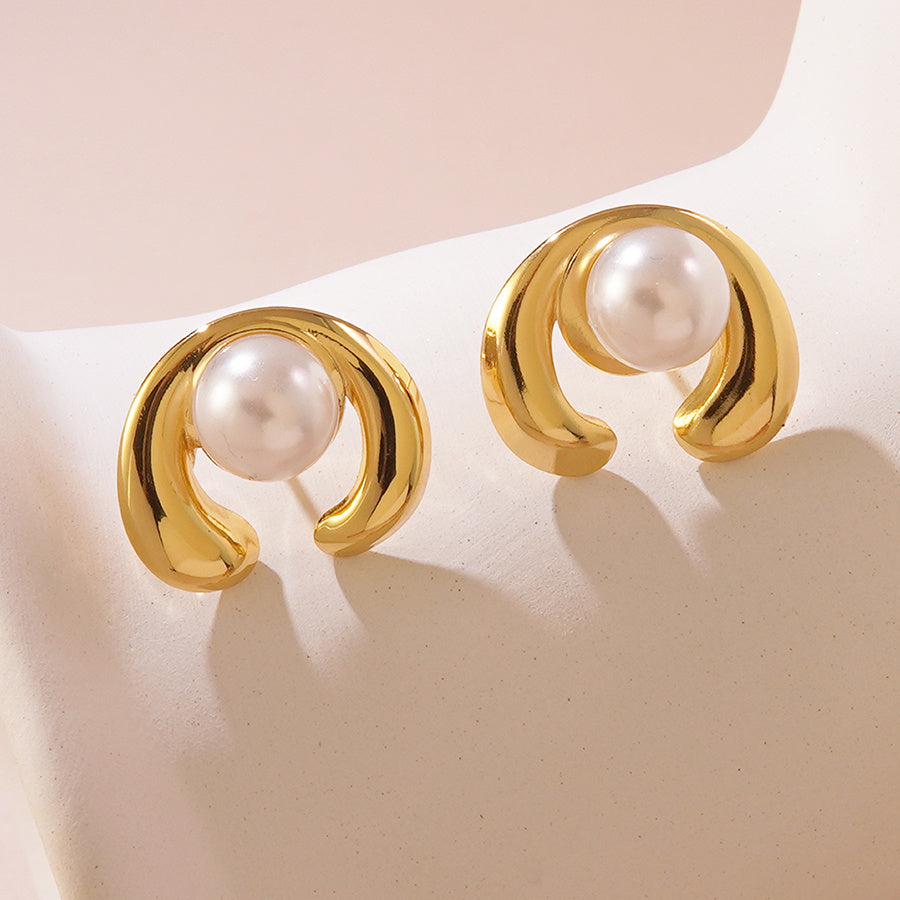 Pendientes de acero de titanio con perlas y flores de dulce personalidad