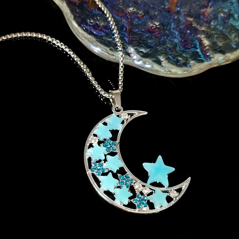 Luminous Big Moon Crescent Moon Pendant Necklace