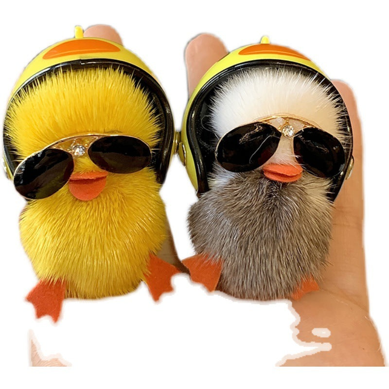 Mini Mink Hair Small Yellow Duck Car Key Ring Pendant Cute Plush Schoolbag Pendant Gift