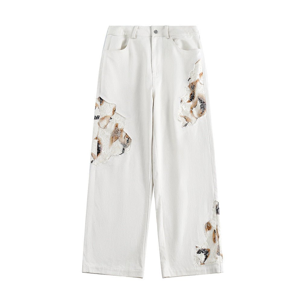 Stitching Denim Straight - leg Pants Men - BAGMODA