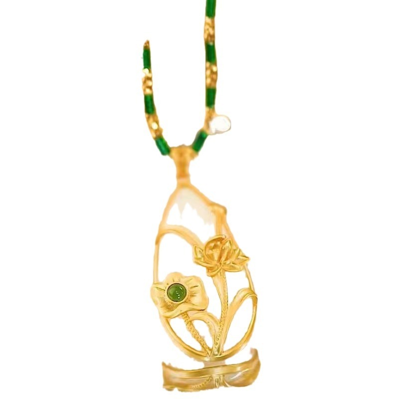 Collar con colgante de gota de agua para mujer, hoja de loto, estilo retro, elegante, cadena para clavícula.