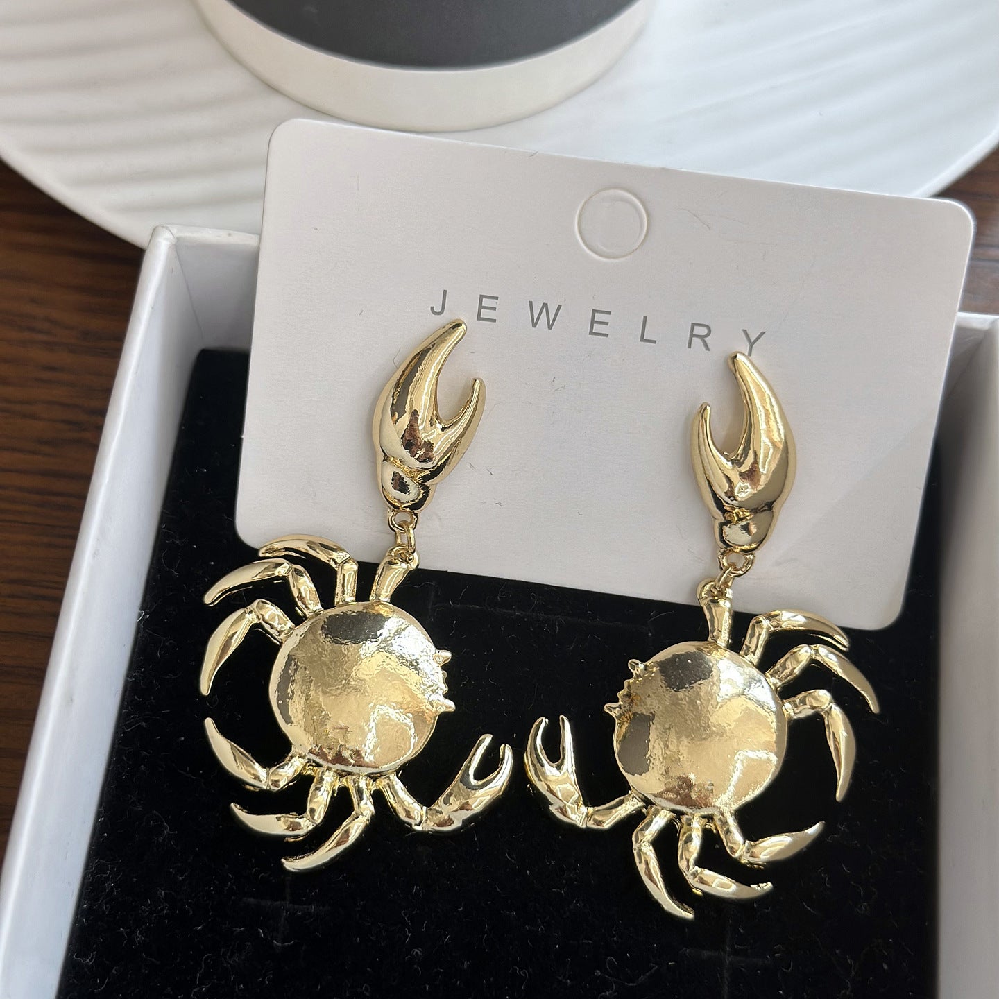 Marine Life Metal Texture Golden Crab Earrings