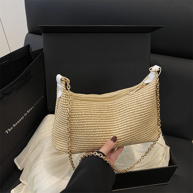 Vacation Style Straw Woven Beach Tote Bag