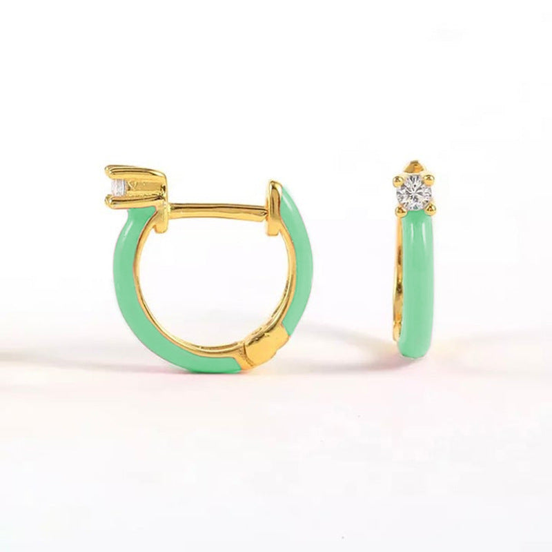 Diamond-embedded Hand-dripping Oil Stylish Simple And Versatile Creative Earrings