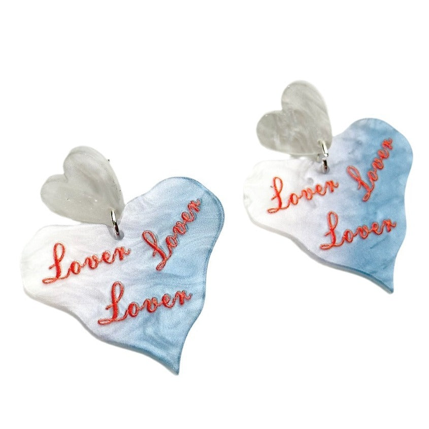Color Printing Love Heart Acrylic Earrings