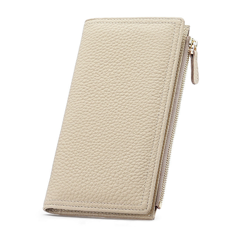 Cartera larga antirrobo de piel de vaca para mujer, antimagnética