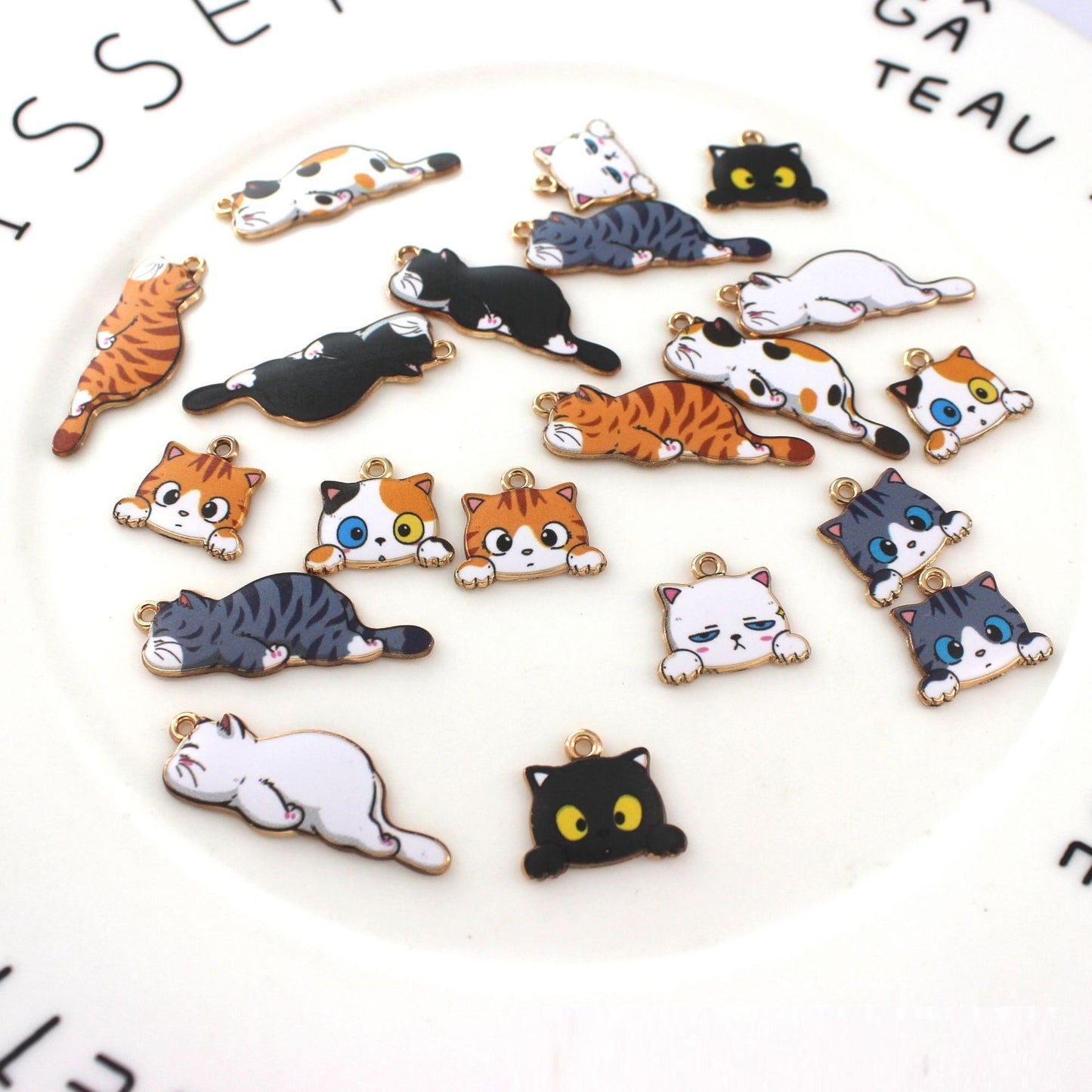 Japanese Style Kitten Cute Printed Cartoon DIY Dripping Oil Metal Alloy Earrings Key Ring Pendant Accessories