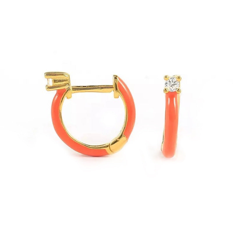 Diamond-embedded Hand-dripping Oil Stylish Simple And Versatile Creative Earrings