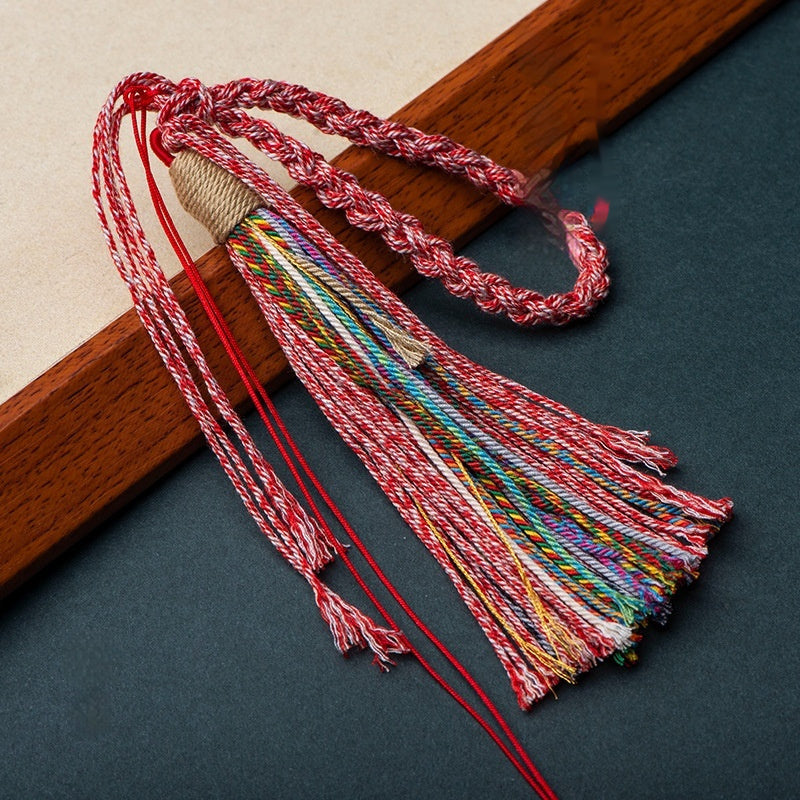 Tibetan Style Hand-made Cotton Threads Woven Tassel Hand Piece Rope Crafts Beeswax Car Ornaments
