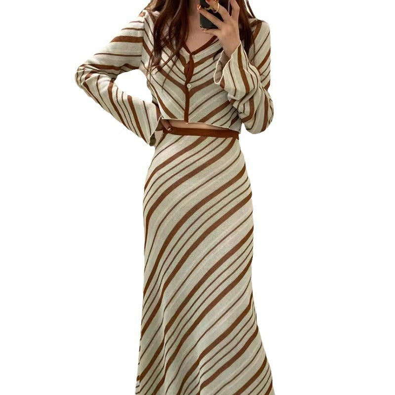 Two Short Knitwear High Waist Skirt Suit Women