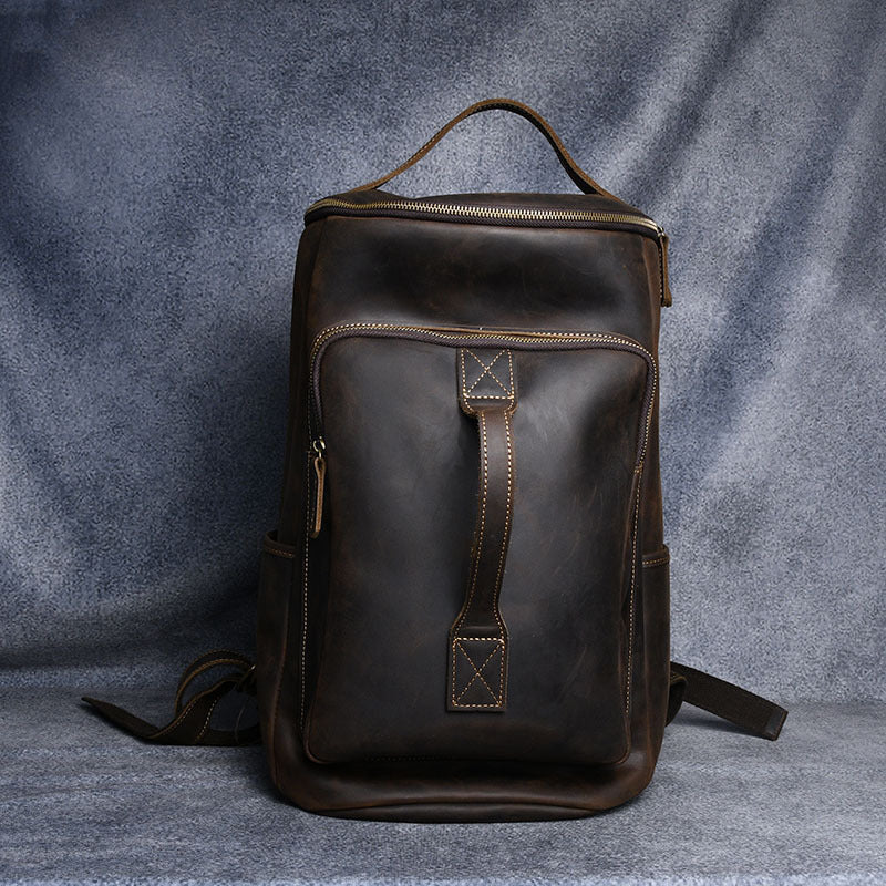 Vintage Crazy Horse Leather Hand-carrying Backpack Travel Leather Hiking Backpack