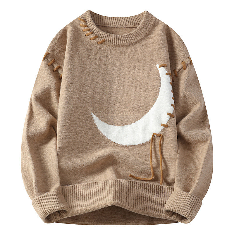 Suéter de cuello redondo con estampado de luna y jacquard para hombre