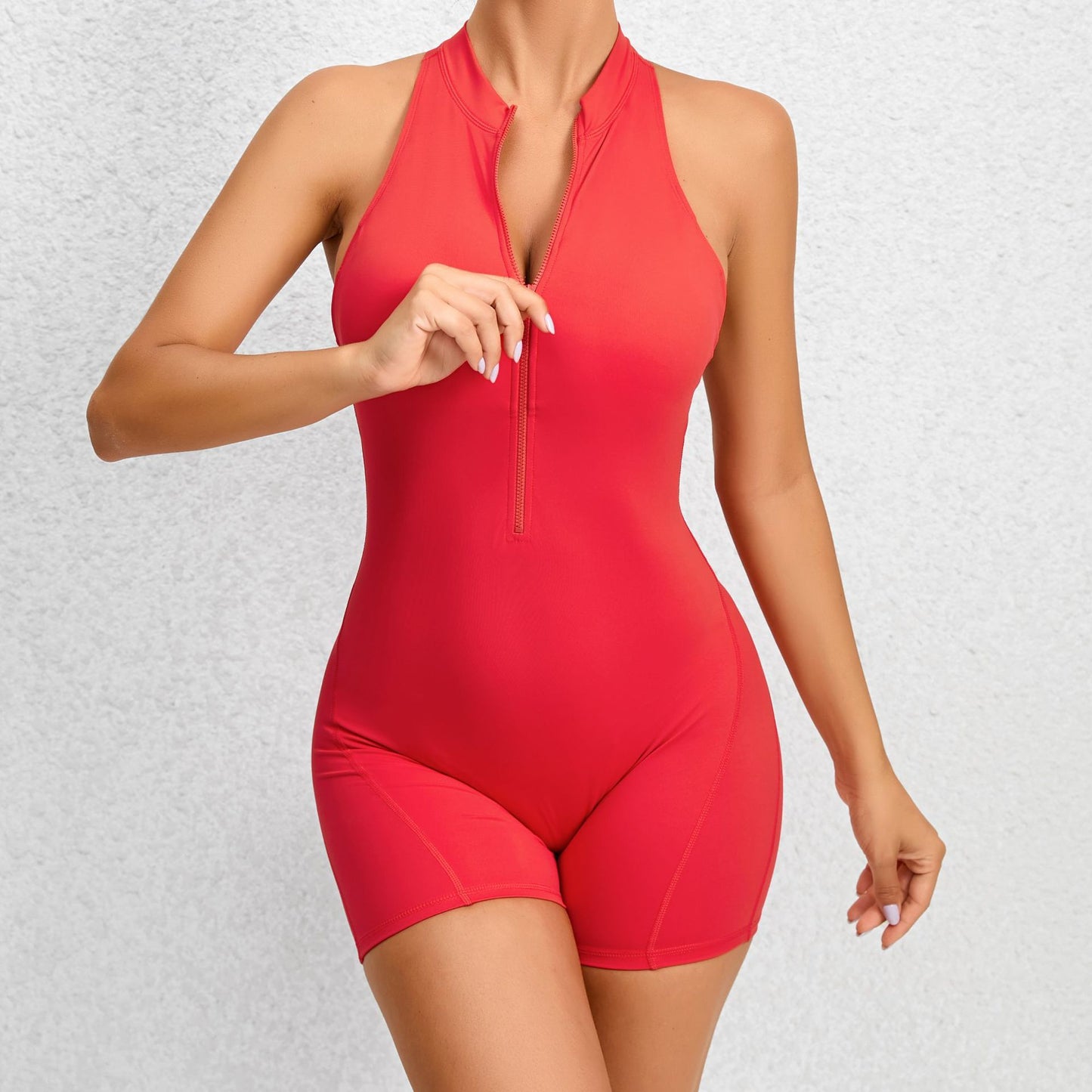 Mono corto de yoga con cremallera y sin mangas para mujer, moldeador de abdomen, moldeador de glúteos, ropa deportiva para mujer