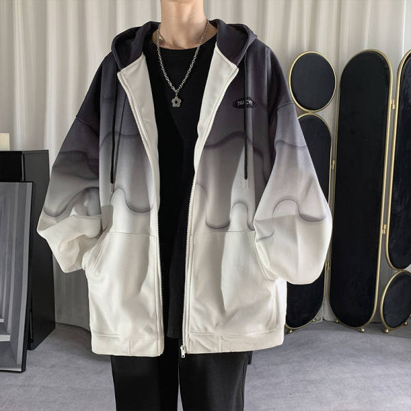 Gradient Color Jacket Women's Loose Street Style Hooded Baseball Jacket Ins Trend