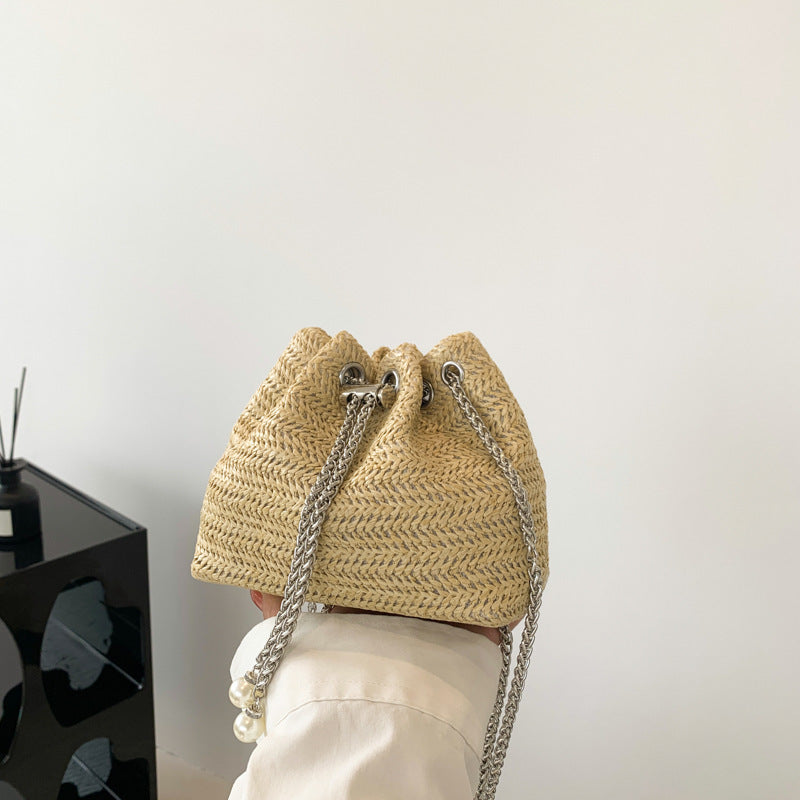 Leopard Print Woven Crossbody Chain Bag